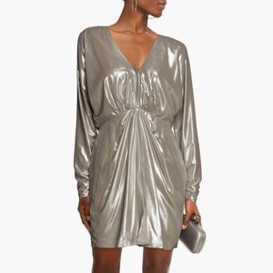 RAG & BONE Eloise Gathered metallic Georgette Mini Dress Long Sleeve Size 8, NWT